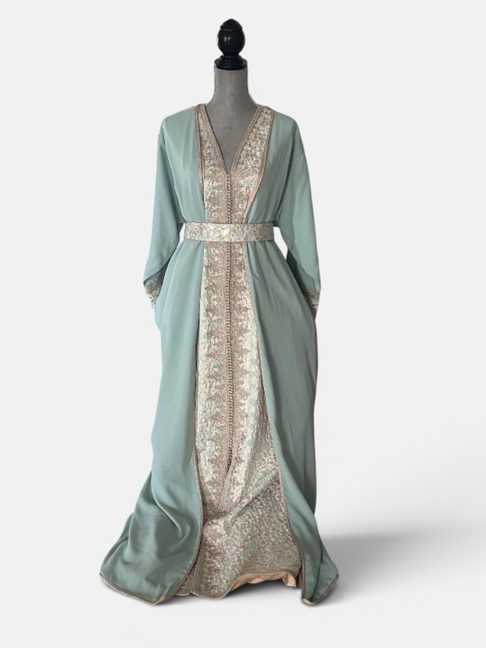 Turquoise Embroidered Takchita with Gold Accents